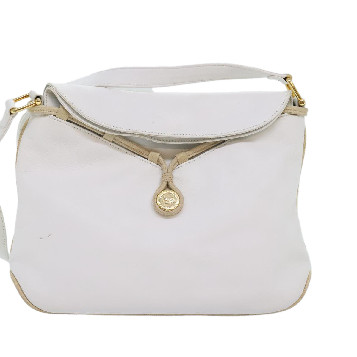 CELINE Shoulder Bag Leather White Beige gold Auth 91813 - 0