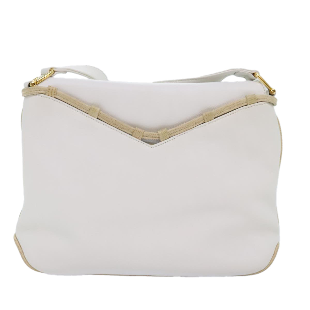 CELINE Shoulder Bag Leather White Beige gold Auth 91813