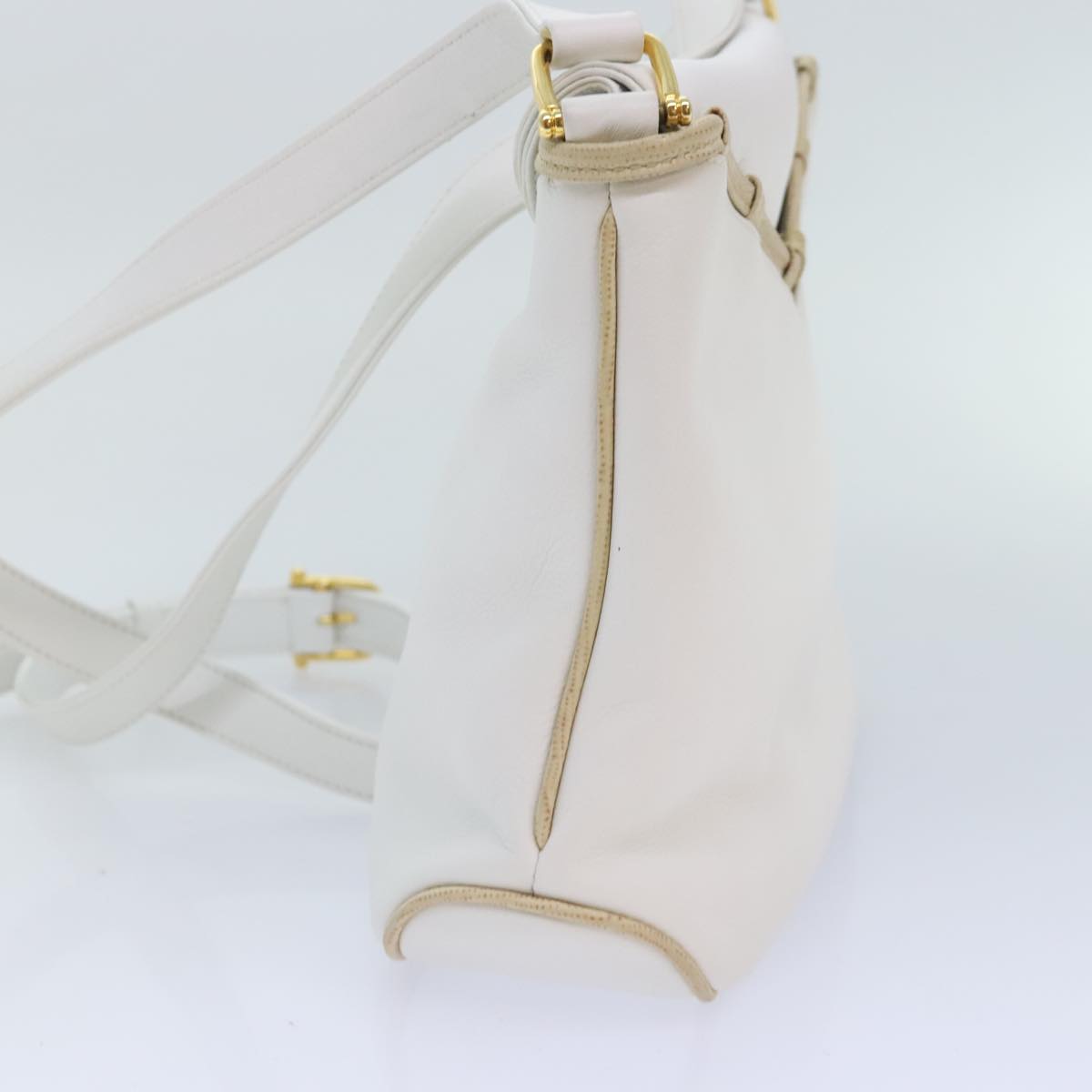 CELINE Shoulder Bag Leather White Beige gold Auth 91813