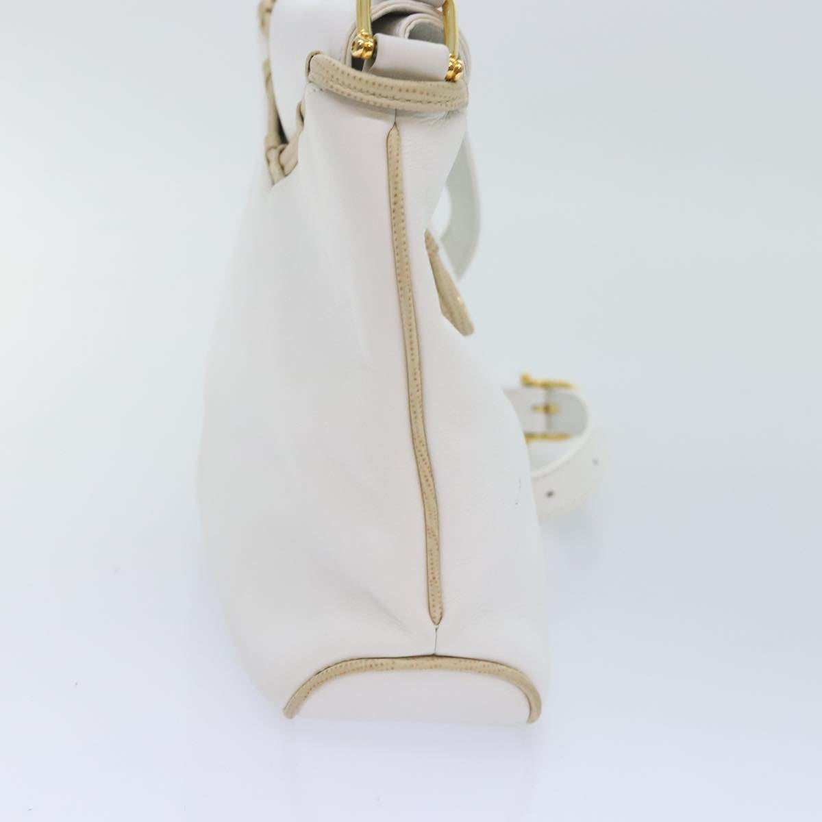 CELINE Shoulder Bag Leather White Beige gold Auth 91813