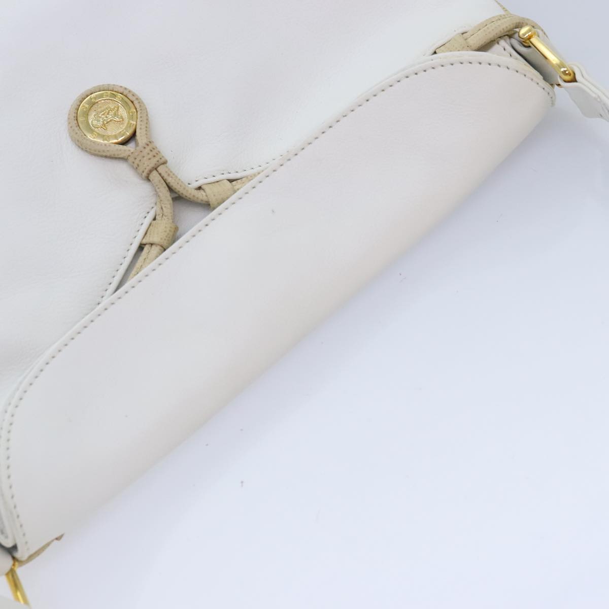 CELINE Shoulder Bag Leather White Beige gold Auth 91813