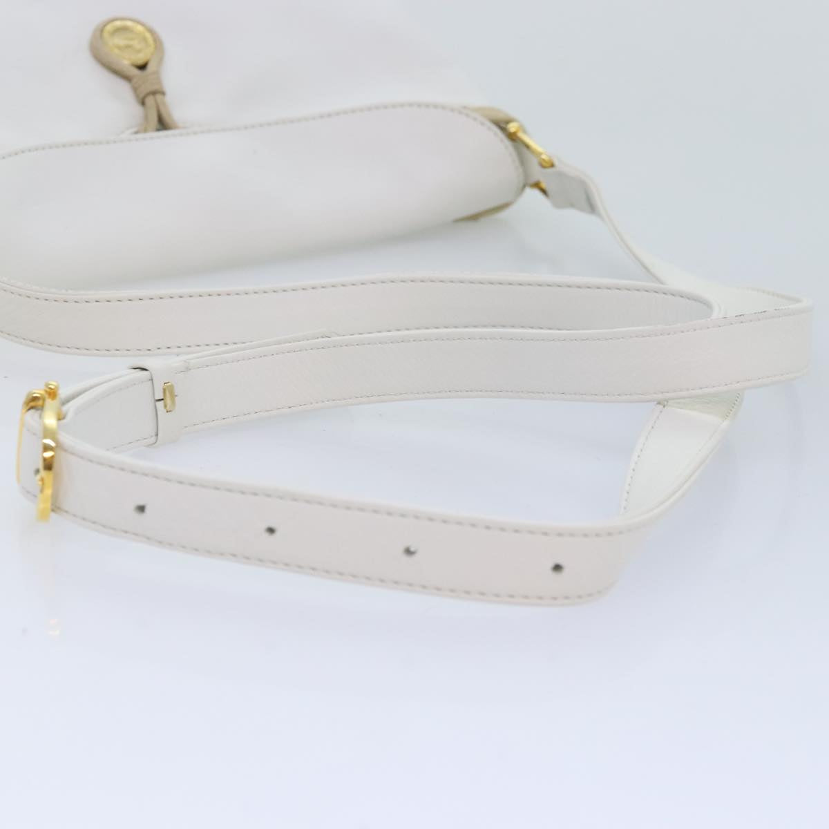 CELINE Shoulder Bag Leather White Beige gold Auth 91813