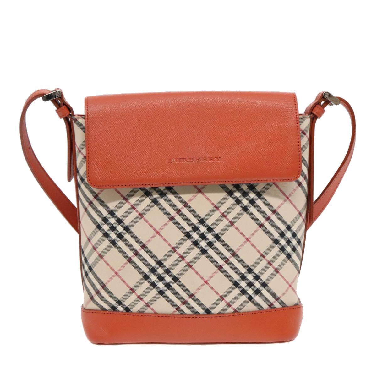 BURBERRY Nova Check Shoulder Bag Canvas Leather Beige Orange Silver Auth 91821 - 0