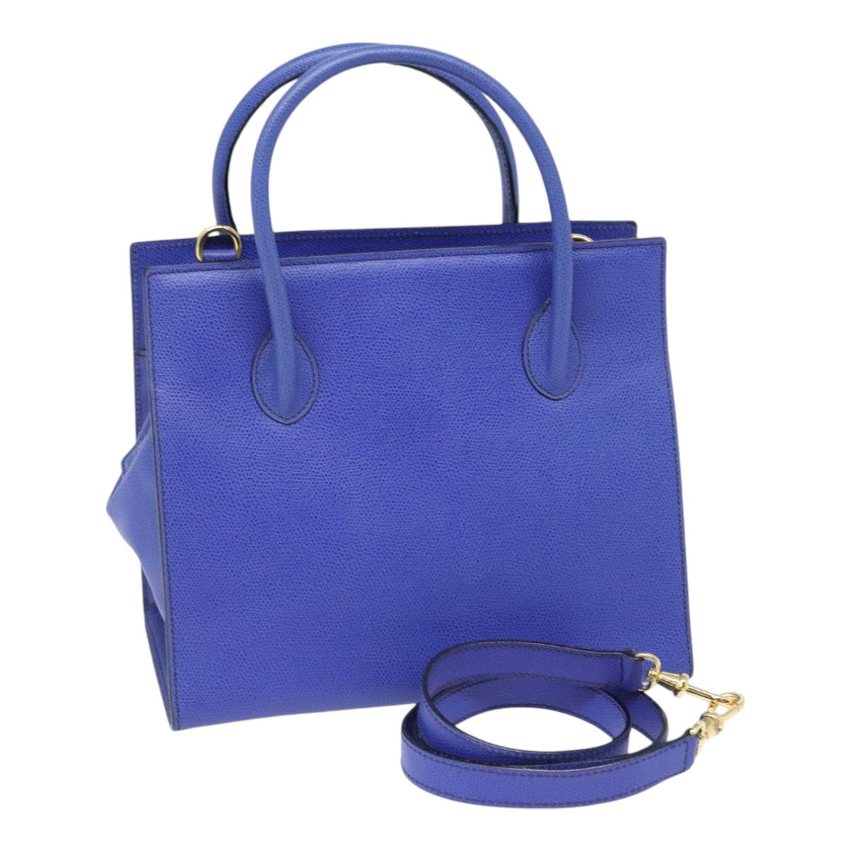 CELINE Shoulder Bag Leather 2way Blue Gold Auth 91831