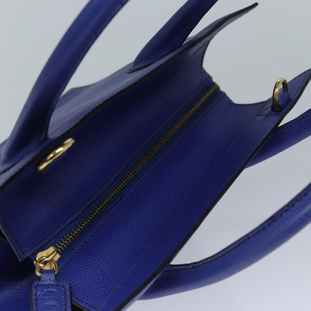 CELINE Shoulder Bag Leather 2way Blue Gold Auth 91831