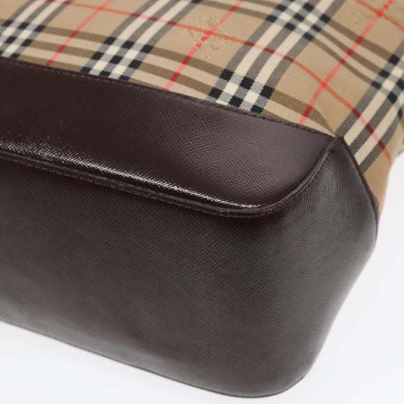 Burberry Nova Check Umhängetasche Canvas Leder Beige Braun Gold Auth 91832