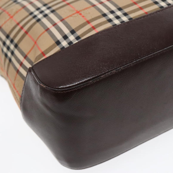 Burberry Nova Check Umhängetasche Canvas Leder Beige Braun Gold Auth 91832