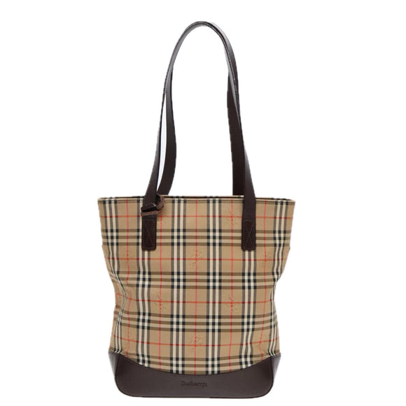 Burberrys Nova Check Shoulder Bag Canvas Leather Beige Brown gold Auth 91832