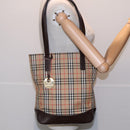 Burberrys Nova Check Shoulder Bag Canvas Leather Beige Brown gold Auth 91832-22