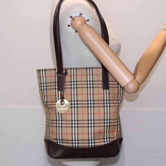 Burberry Nova Check Umhängetasche Canvas Leder Beige Braun Gold Auth 91832