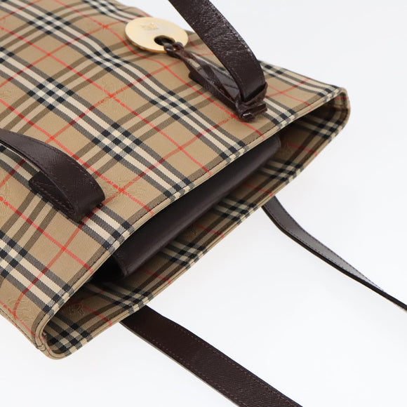 Burberry Nova Check Umhängetasche Canvas Leder Beige Braun Gold Auth 91832