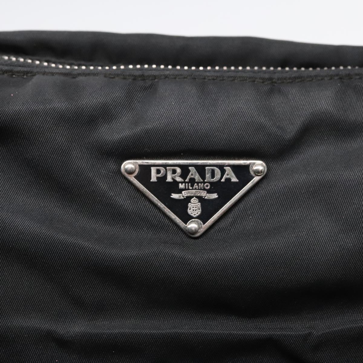 PRADA Shoulder Bag Nylon Leather Black Silver Auth 91835