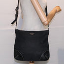 PRADA Shoulder Bag Nylon Leather Black Silver Auth 91835-23