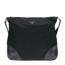 PRADA Shoulder Bag Nylon Leather Black Silver Auth 91835-13