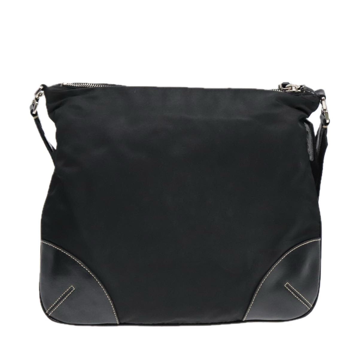 PRADA Shoulder Bag Nylon Leather Black Silver Auth 91835 - 0