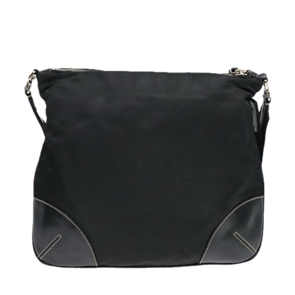 PRADA Shoulder Bag Nylon Leather Black Silver Auth 91835
