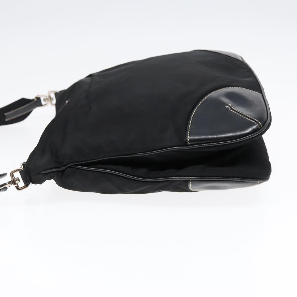 PRADA Shoulder Bag Nylon Leather Black Silver Auth 91835