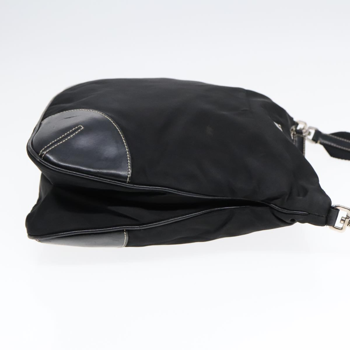 PRADA Shoulder Bag Nylon Leather Black Silver Auth 91835