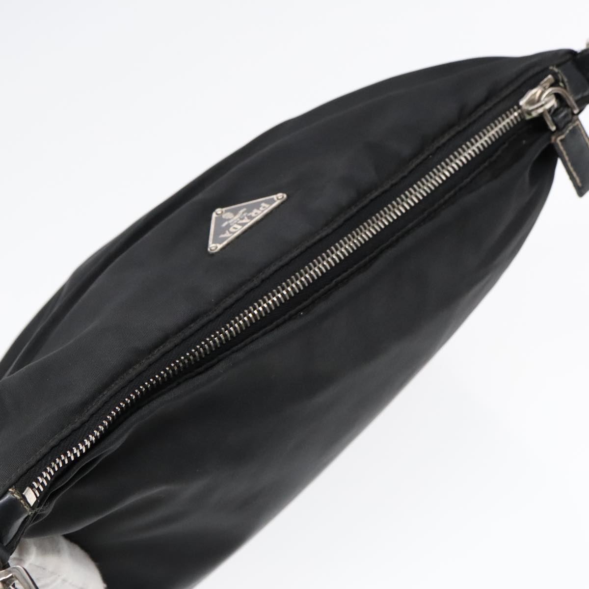 PRADA Shoulder Bag Nylon Leather Black Silver Auth 91835