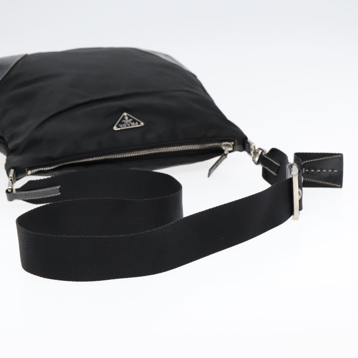 PRADA Shoulder Bag Nylon Leather Black Silver Auth 91835