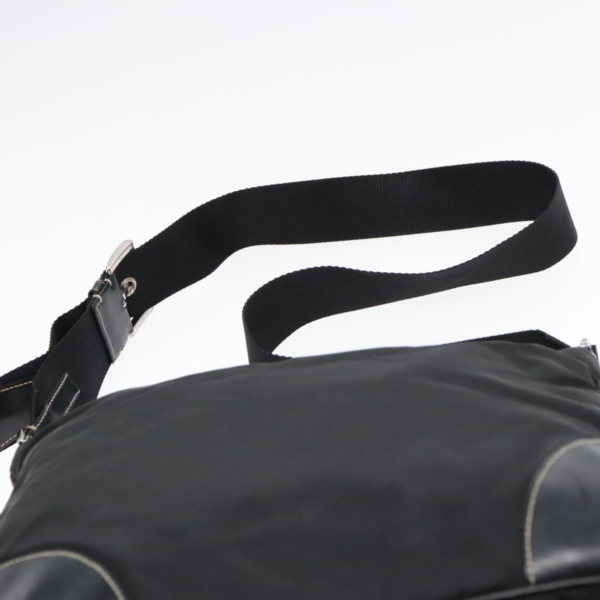 PRADA Shoulder Bag Nylon Leather Black Silver Auth 91835