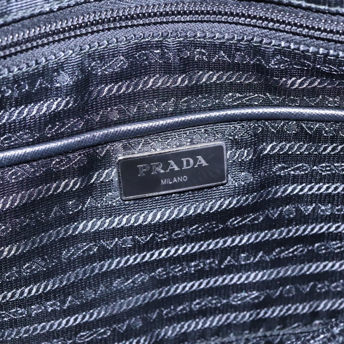 PRADA Tote Bag Nylon Leather White Navy Silver Auth 91837