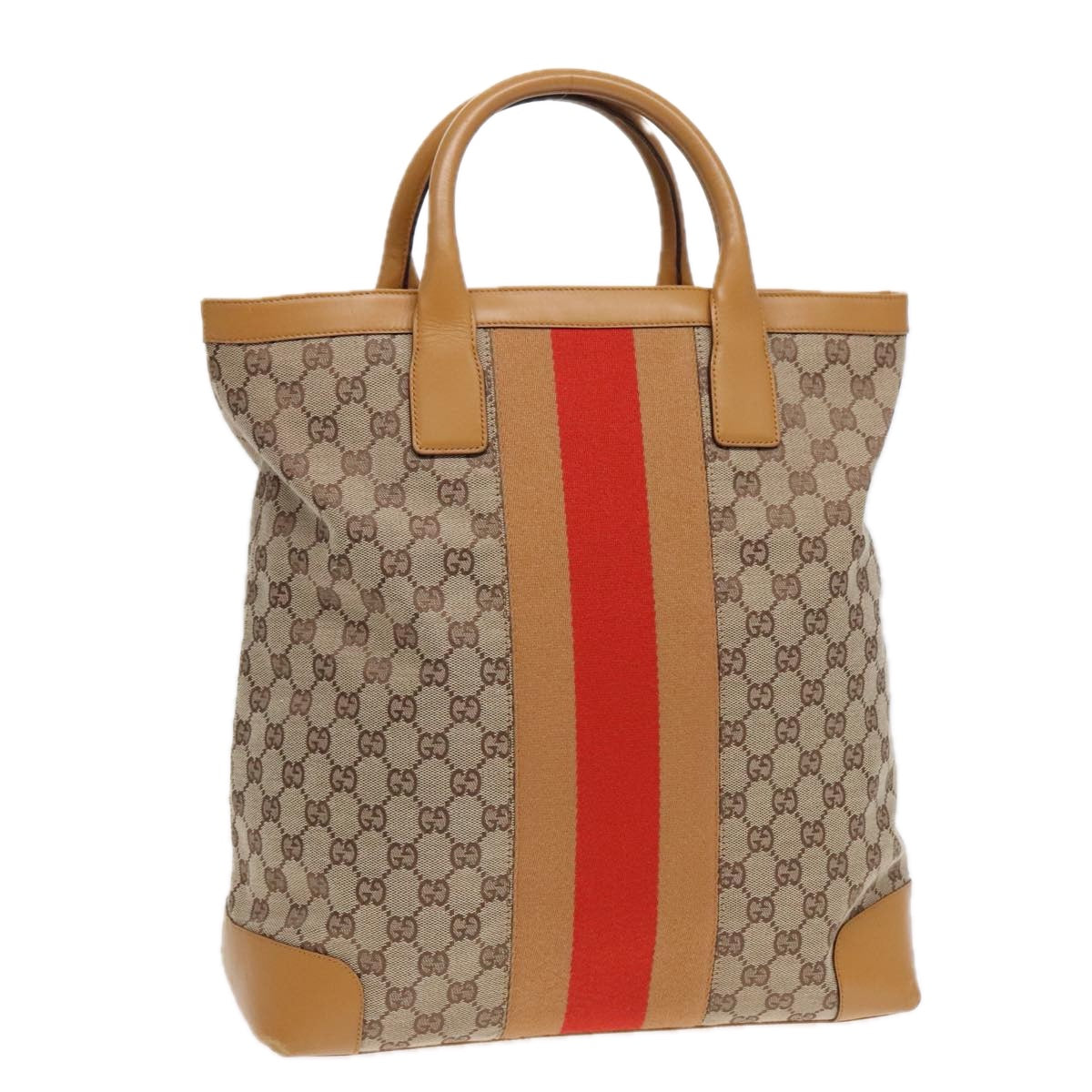 GUCCI GG Canvas Sherry Line Tote Bag Beige Red Silver 002.1093 Auth 91841