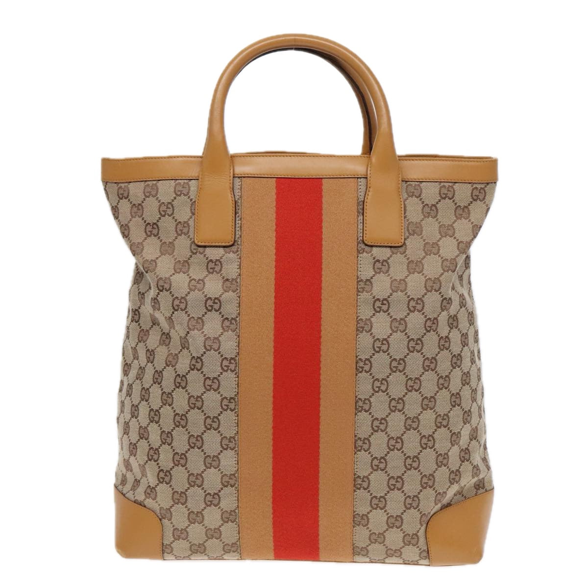 GUCCI GG Canvas Sherry Line Tote Bag Beige Red Silver 002.1093 Auth 91841