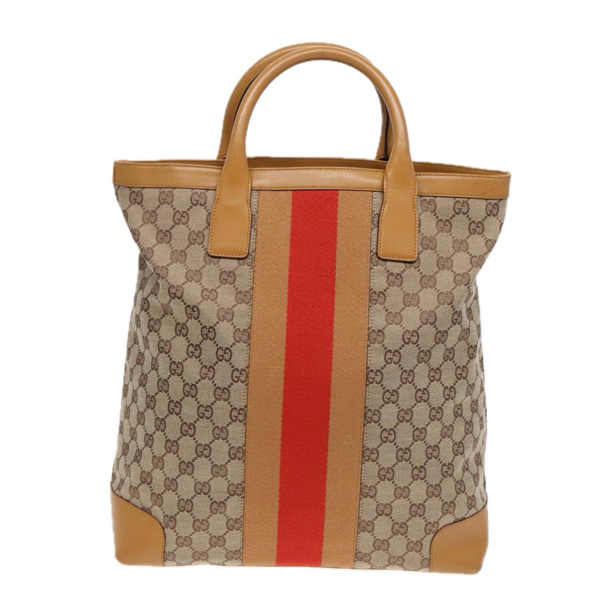 GUCCI GG Canvas Sherry Line Tote Bag Beige Red Silver 002.1093 Auth 91841