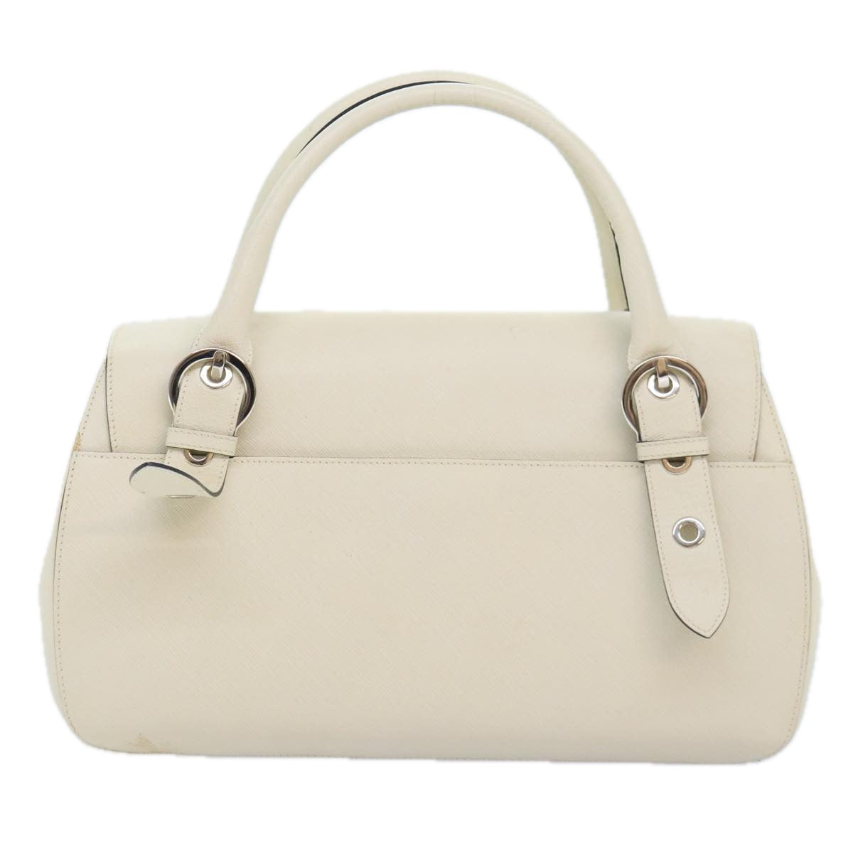 Salvatore Ferragamo Gancini Hand Bag Leather White Silver Auth 91846 - 0