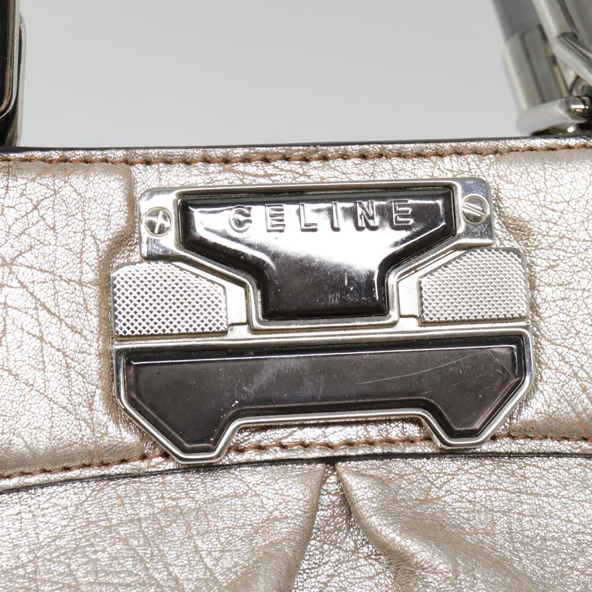 CELINE Hand Bag Leather 2way Silver Auth 91848