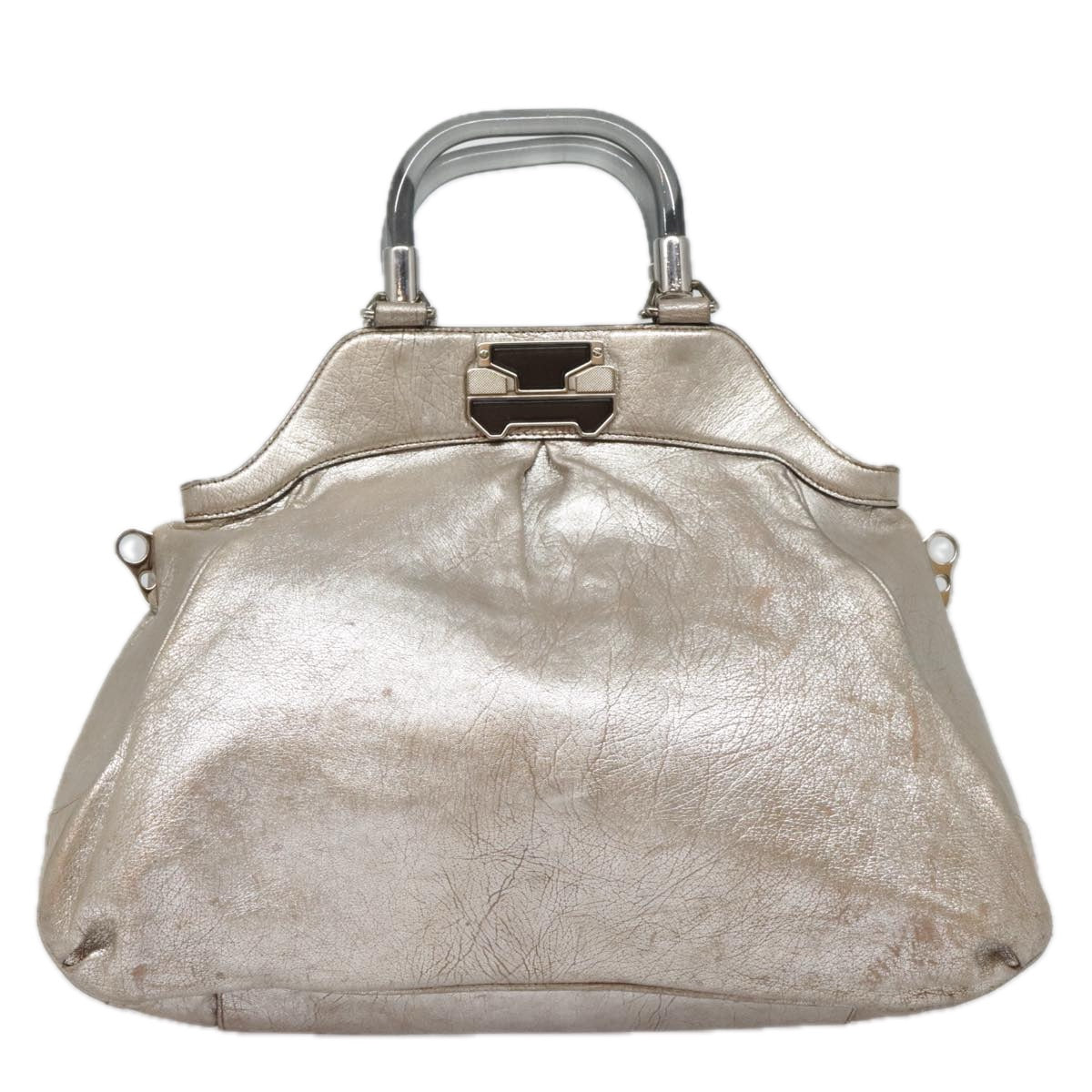 CELINE Hand Bag Leather 2way Silver Auth 91848 - 0