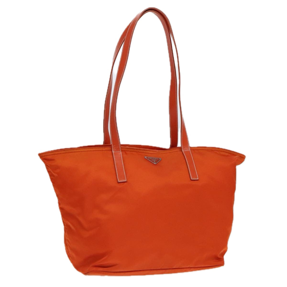 PRADA Tote Bag Nylon Leather Orange Silver Auth 91856