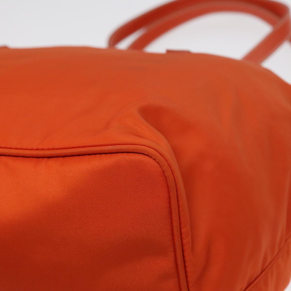 PRADA Tote Bag Nylon Leather Orange Silver Auth 91856