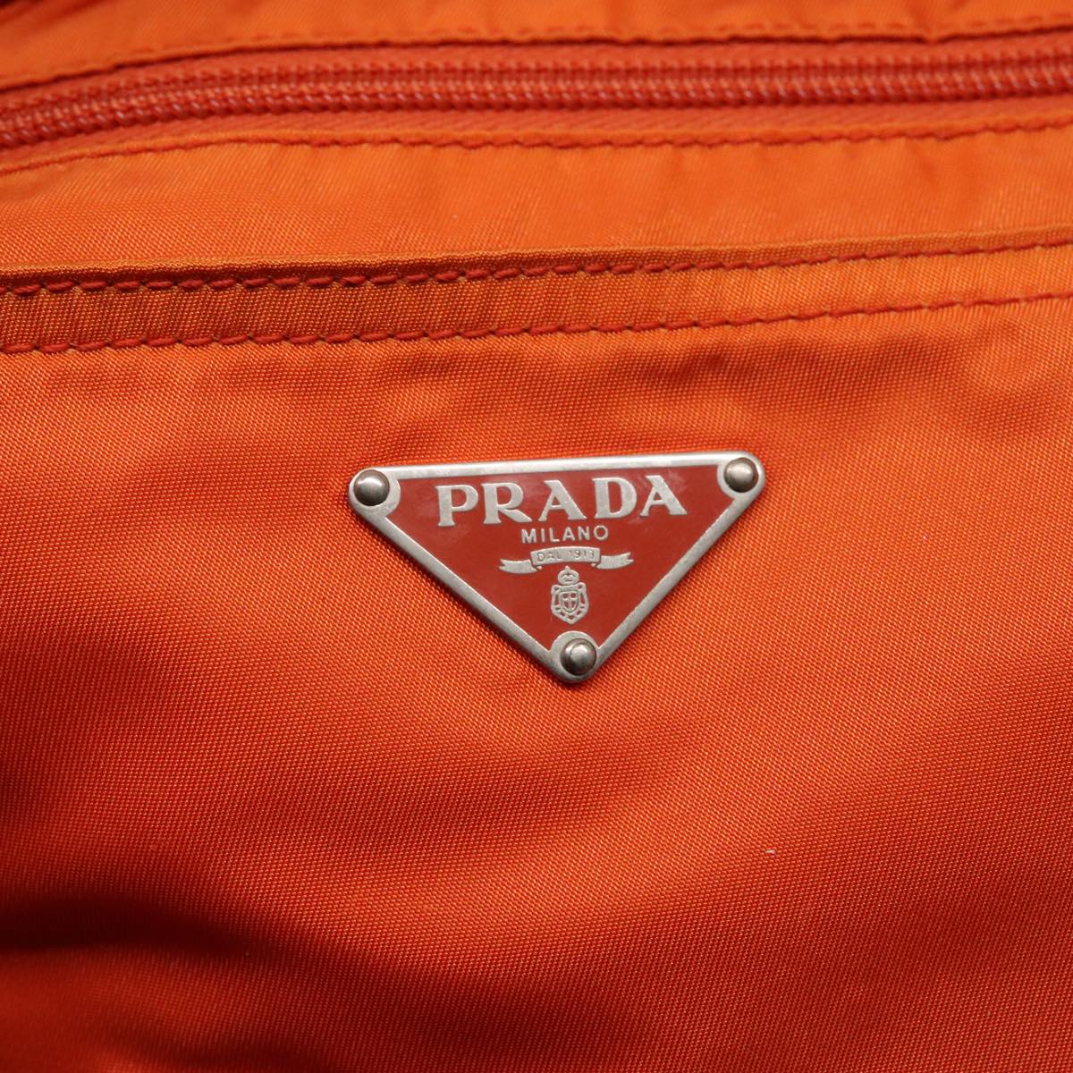 PRADA Tote Bag Nylon Leather Orange Silver Auth 91856