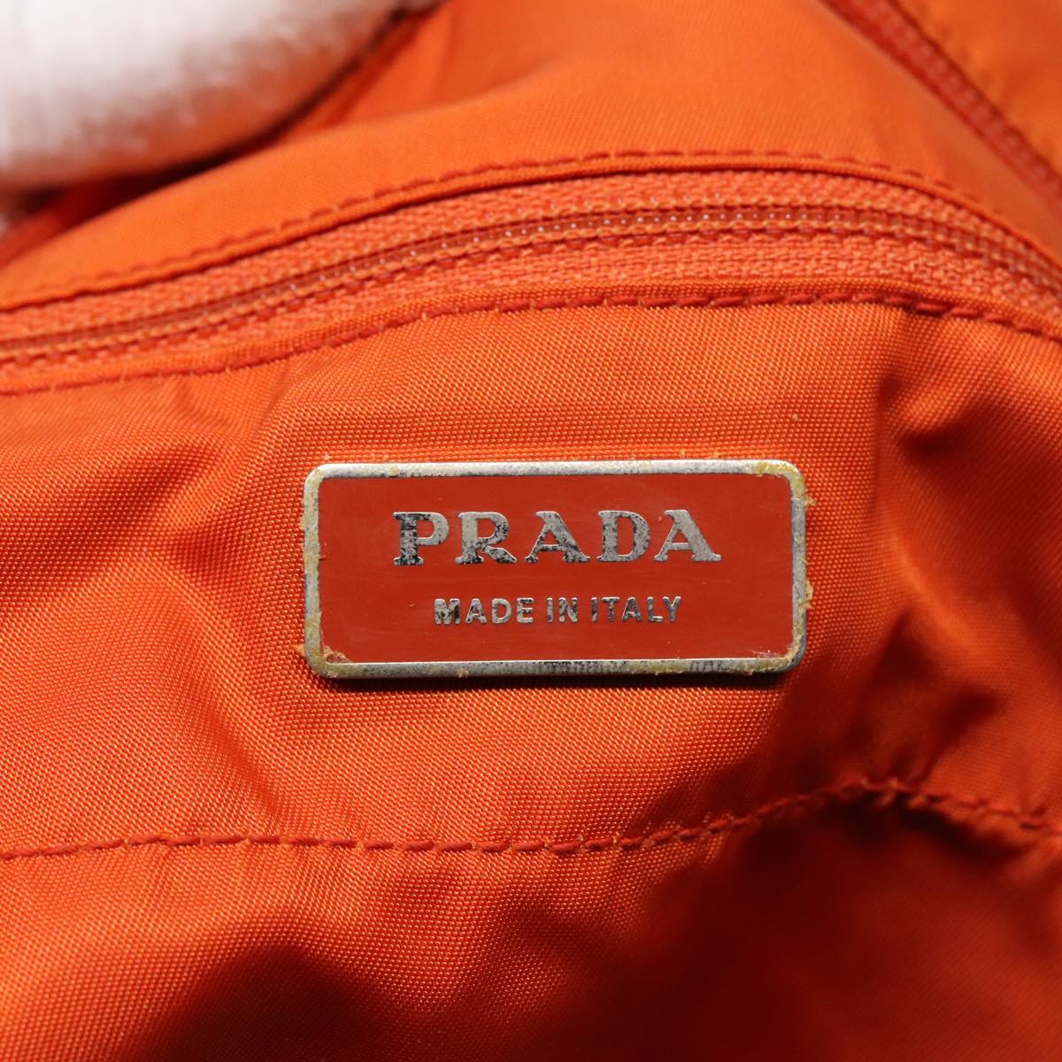 PRADA Tote Bag Nylon Leather Orange Silver Auth 91856