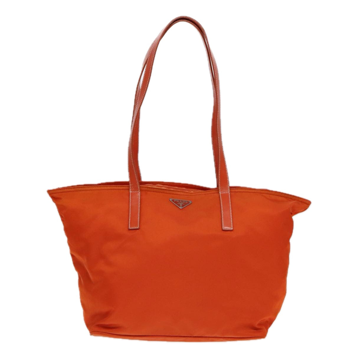 PRADA Tote Bag Nylon Leather Orange Silver Auth 91856