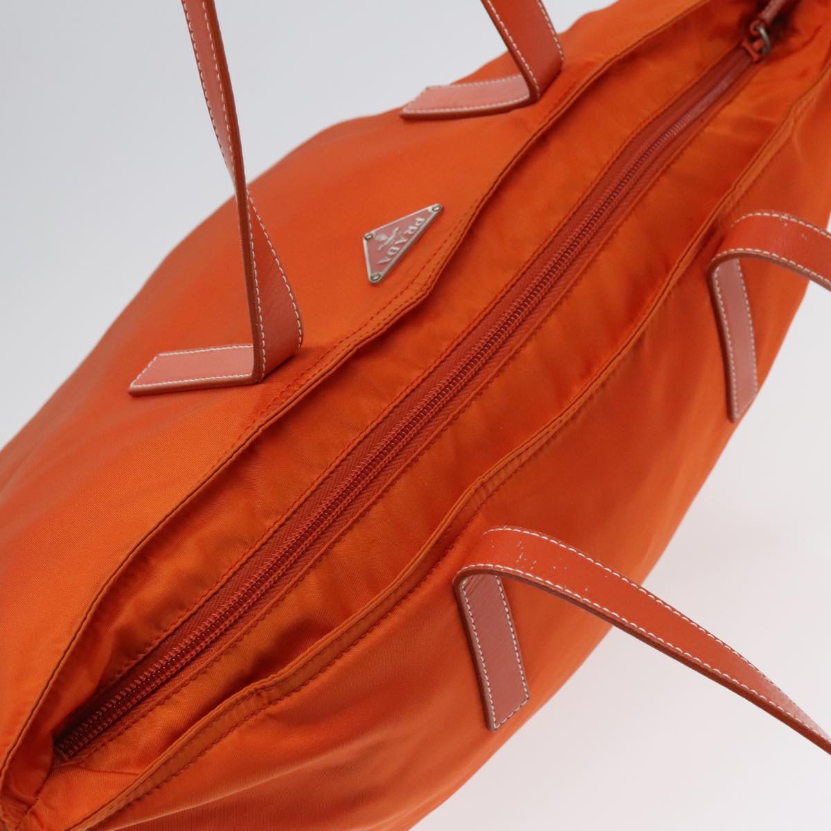 PRADA Tote Bag Nylon Leather Orange Silver Auth 91856