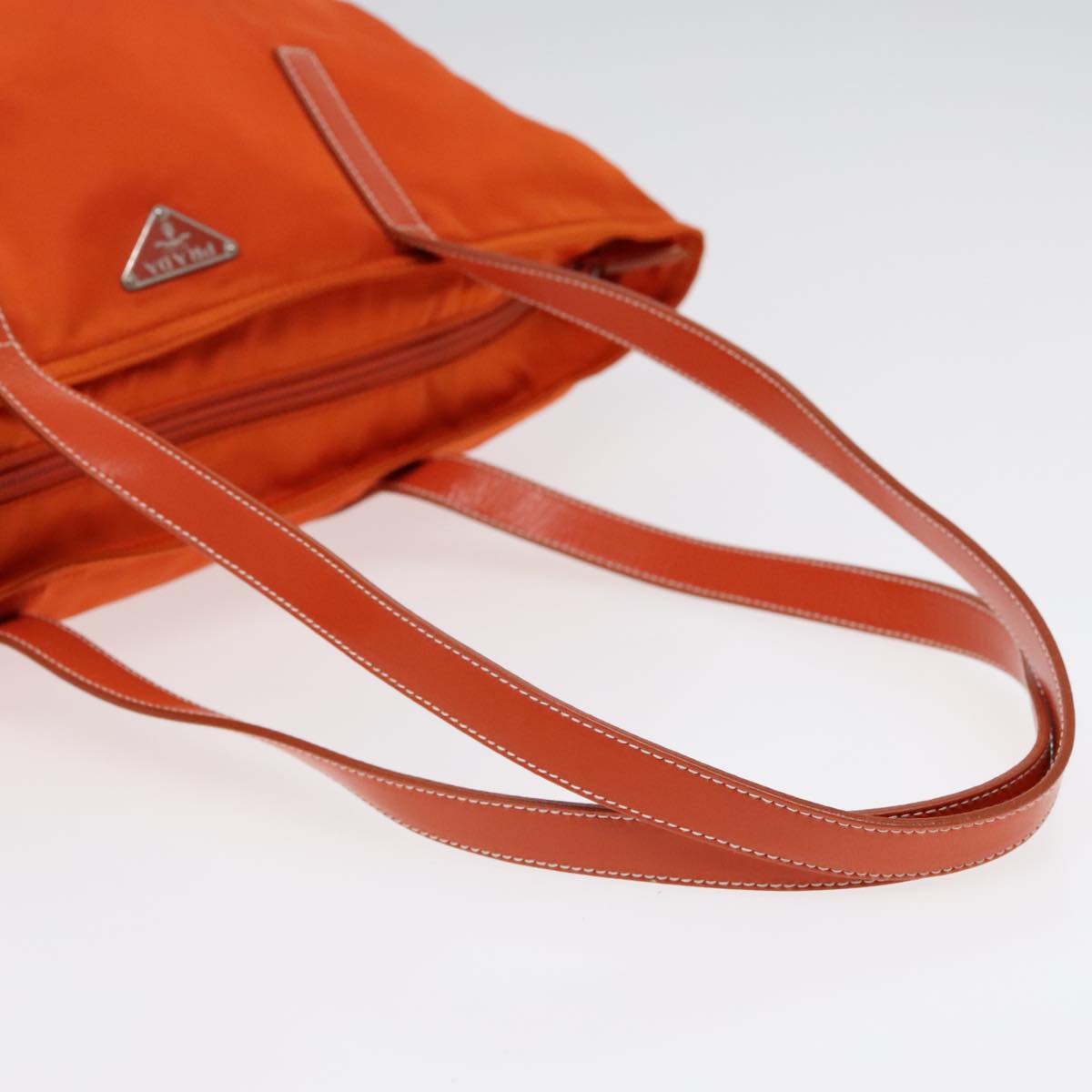 PRADA Tote Bag Nylon Leather Orange Silver Auth 91856