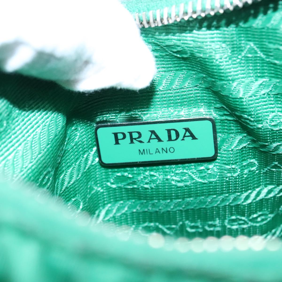 PRADA Accessory Pouch Nylon Green Silver Auth 91870