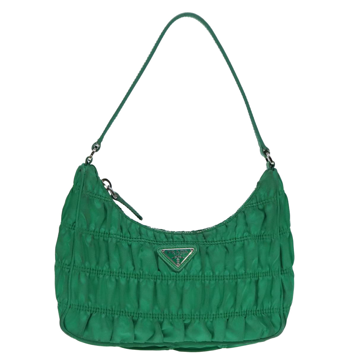 PRADA Accessory Pouch Nylon Green Silver Auth 91870 - 0