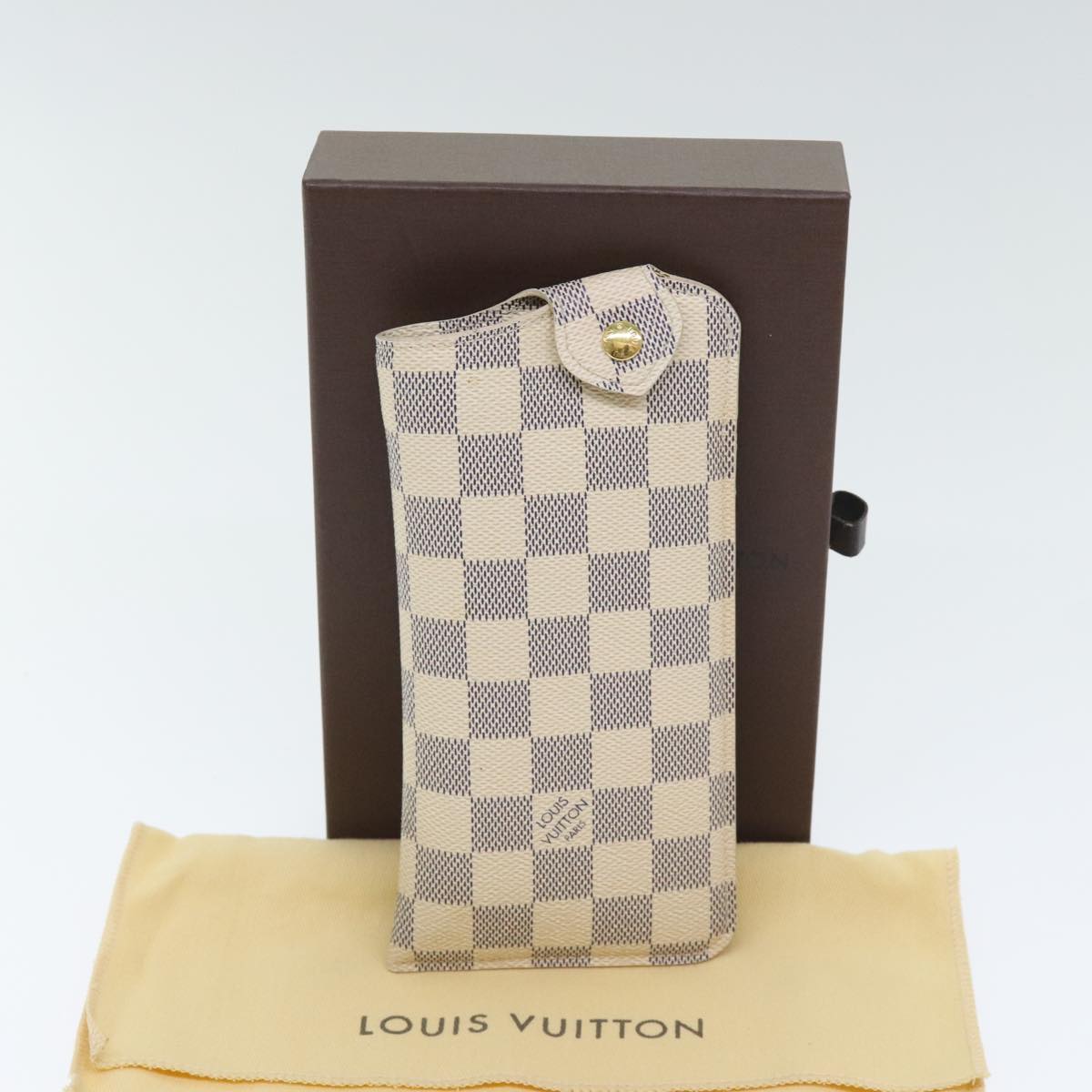 LOUIS VUITTON Damier Azur Etui Lunettes MM Glasses Case N60025 LV Auth 91923