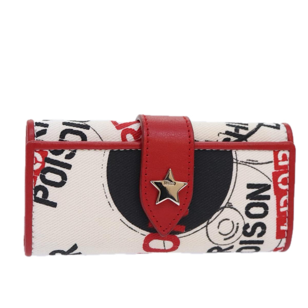 Christian Dior Hardcore Key Case Canvas White Red Auth 91928A