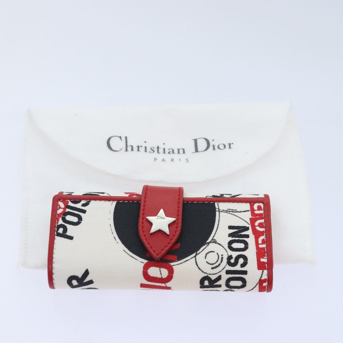 Christian Dior Hardcore Key Case Canvas White Red Auth 91928A