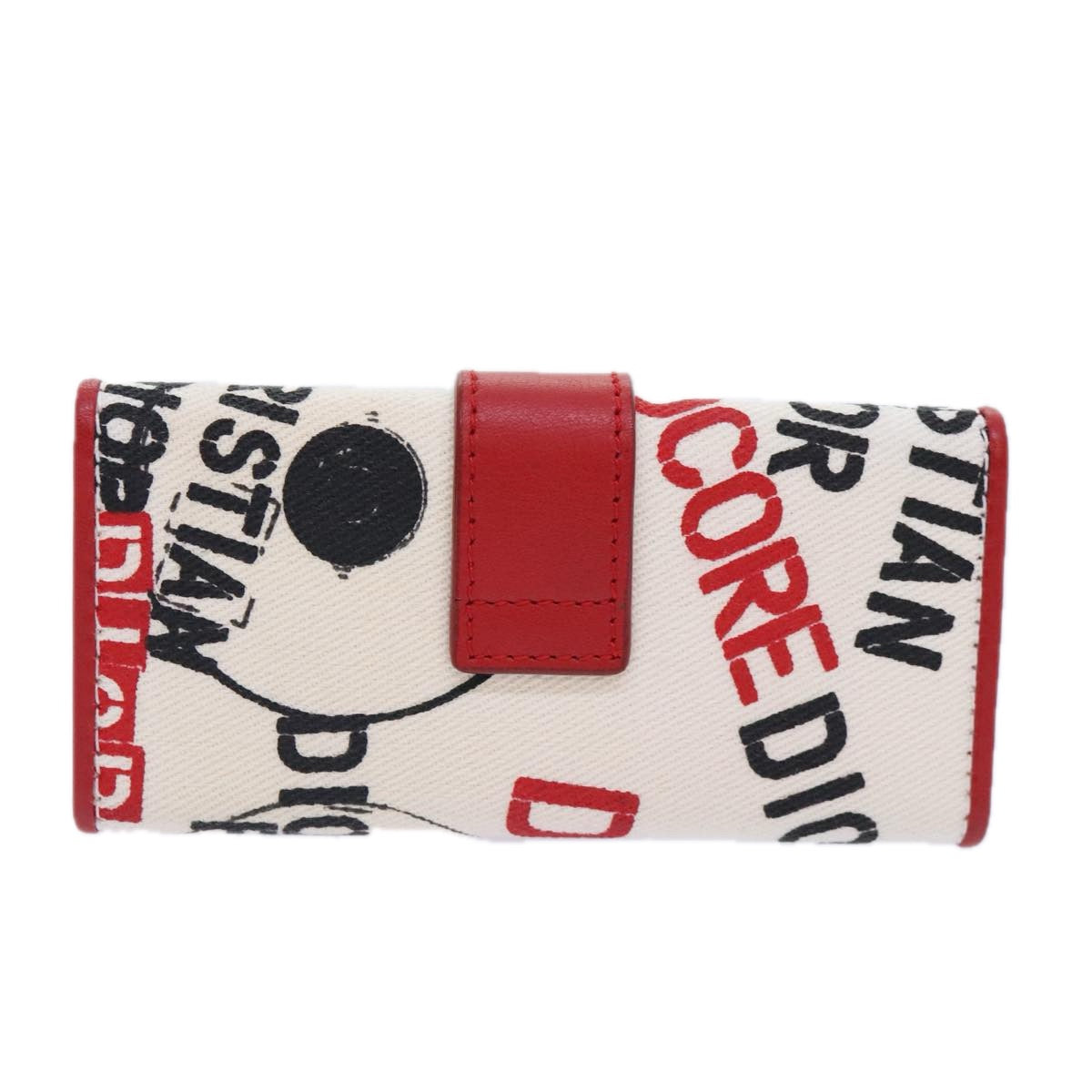 Christian Dior Hardcore Key Case Canvas White Red Auth 91928A