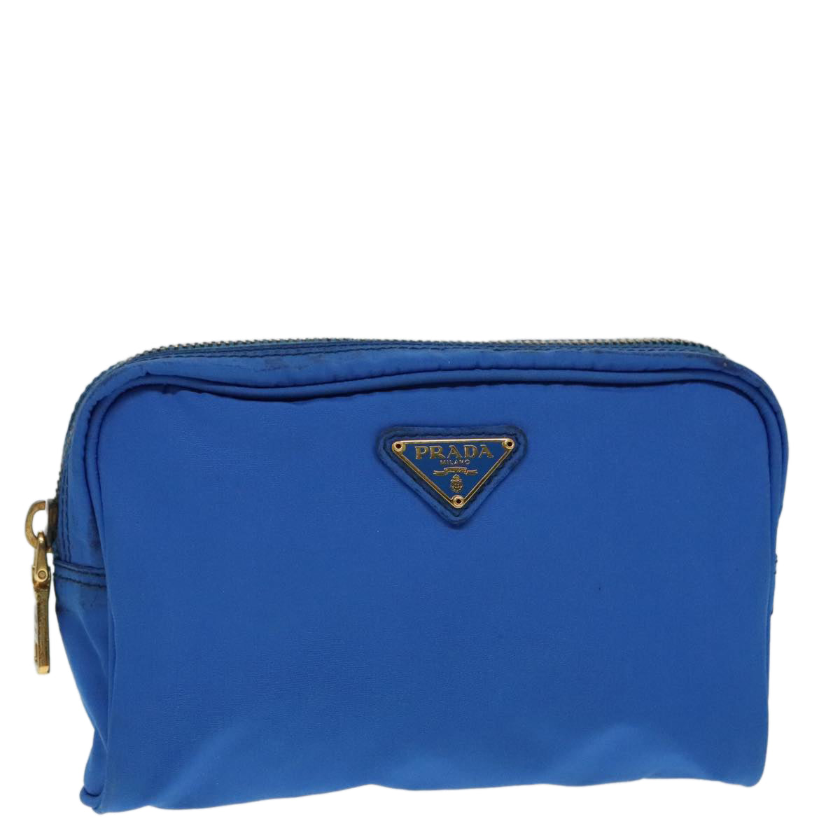 PRADA Pouch Nylon Blue Gold Auth 91930