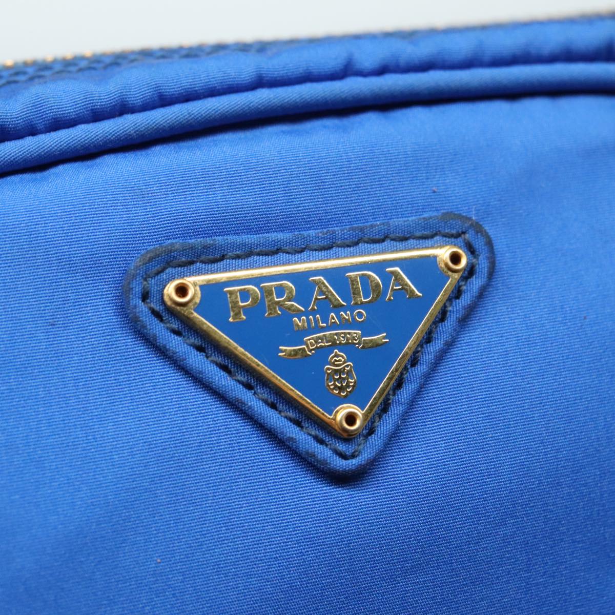 PRADA Pouch Nylon Blue Gold Auth 91930