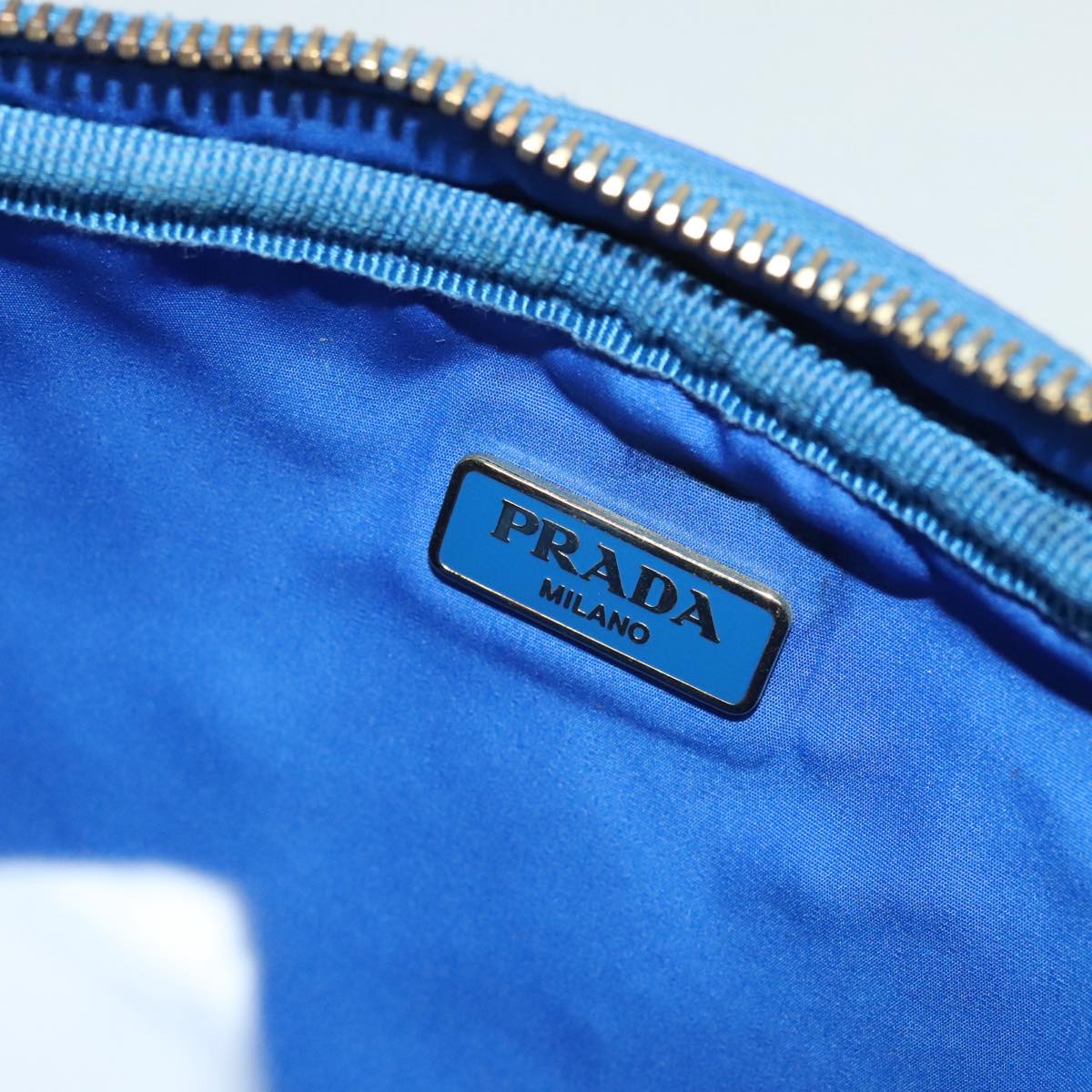 PRADA Pouch Nylon Blue Gold Auth 91930