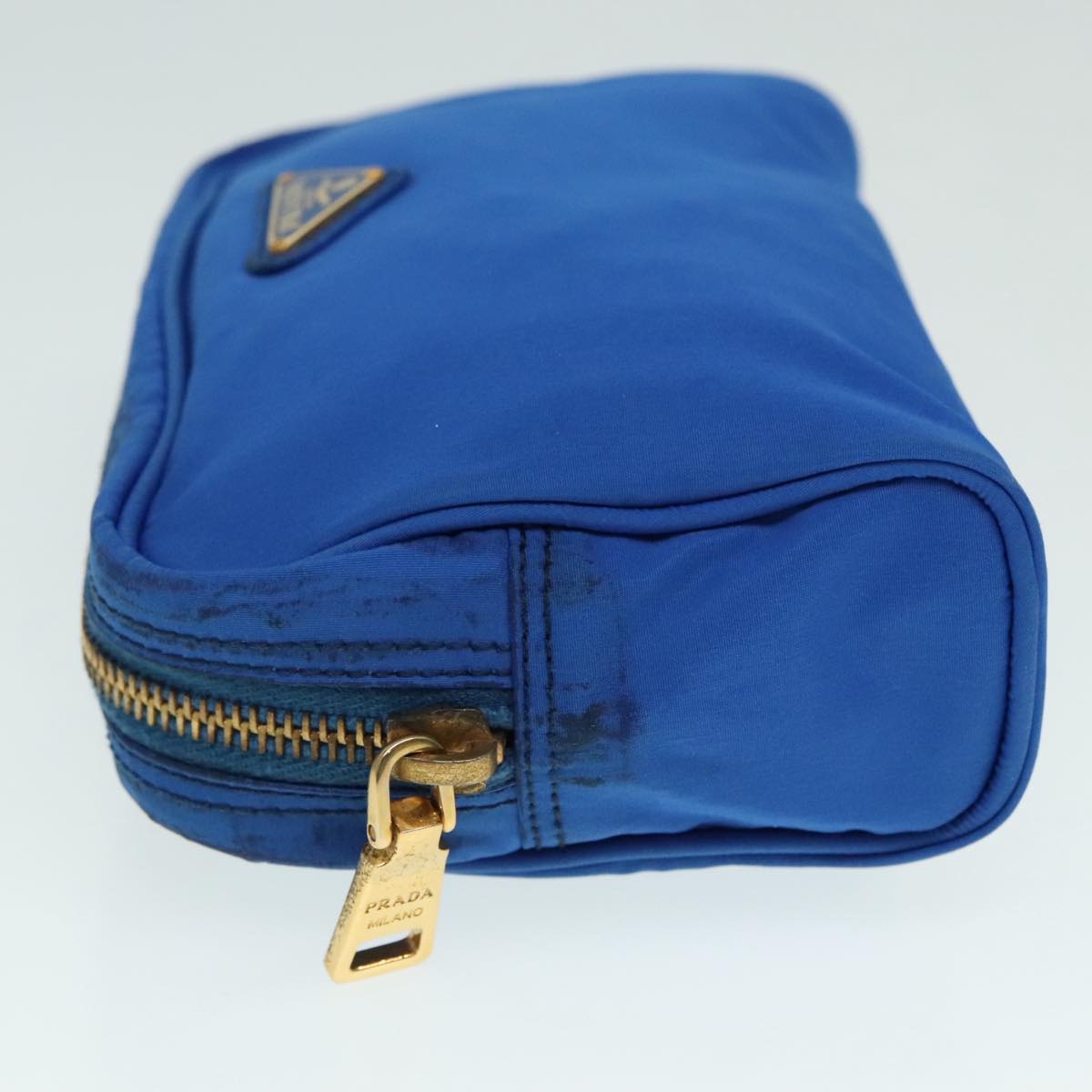 PRADA Pouch Nylon Blue Gold Auth 91930