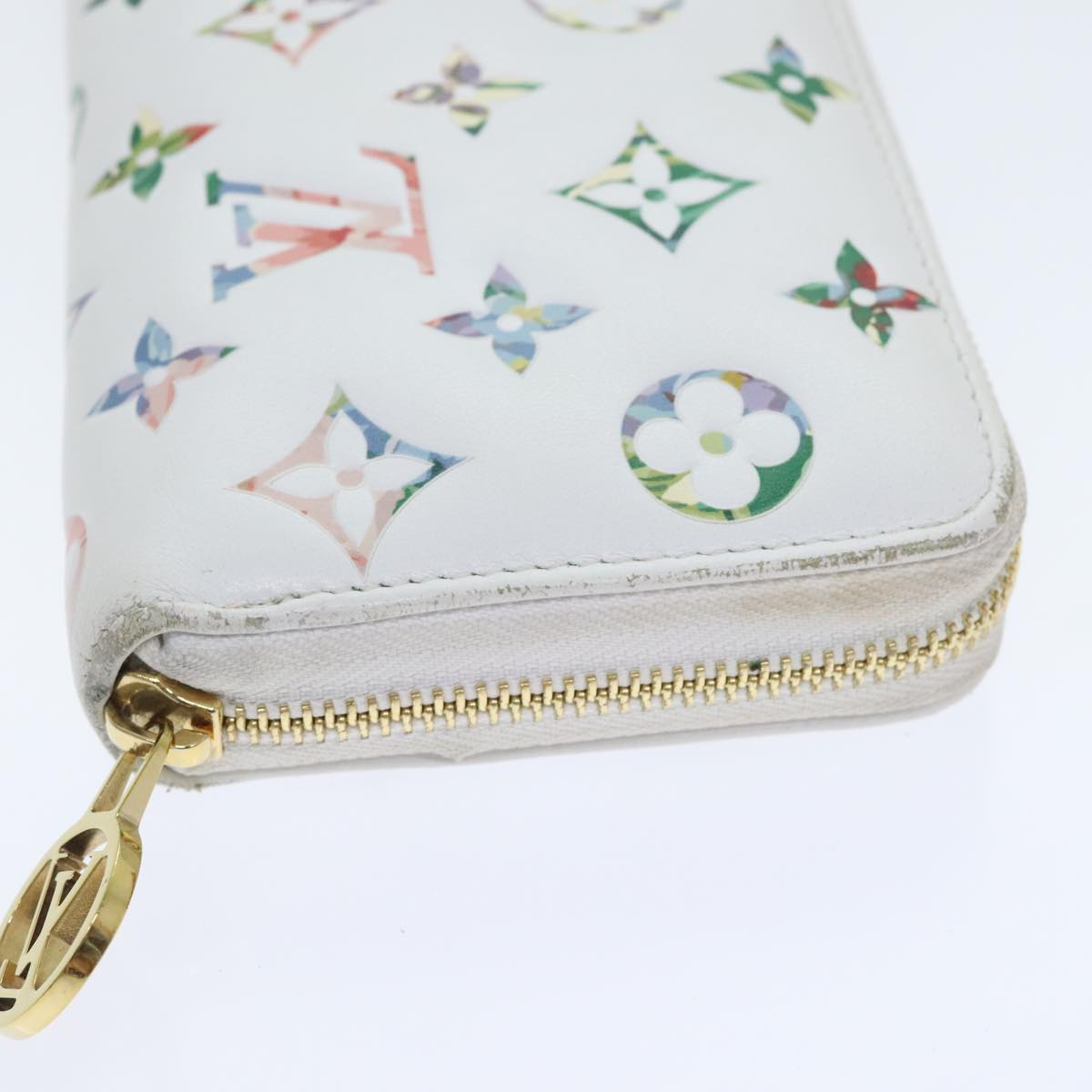 LOUIS VUITTON Monogram Garden Zippy Wallet White M81694 LV Auth 92060